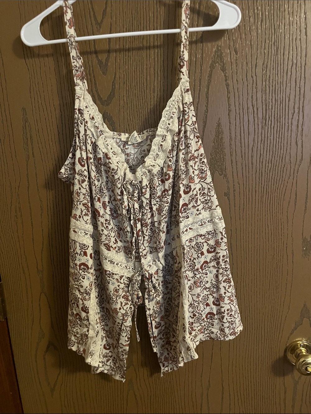 torrid Open Tie Cream Cami with Floral Print and Lace Trim